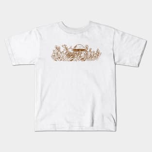 Vintage Pyrex Pattern - Forest Fancies Mushrooms (Brown) Kids T-Shirt